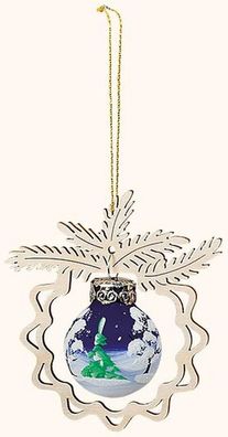 Baumbehang aus Holz mit Glaskugel , handbemalt blau, 8cm NEU Christbaumschmuck