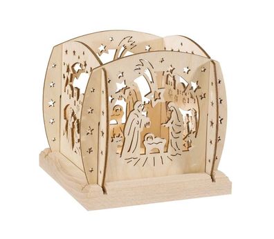 Laterne "Christi Geburt" Teelicht natur BxHxT 12x12x12cm NEU Holzlaterne Windl