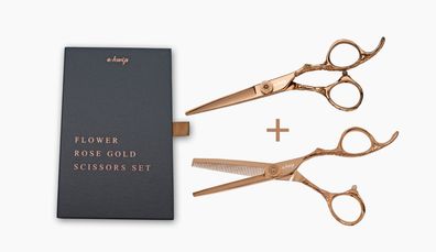 Scherenset e-kwip Flower Rose Gold Set (Modellierschere und Haarschneideschere)