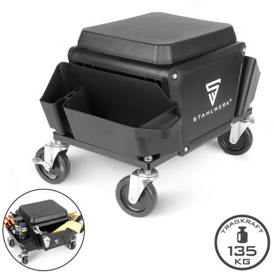 Stahlwerk mobiler Werkstatthocker mit Schublade mit 2 Seitenfächern Traglast 135 kg