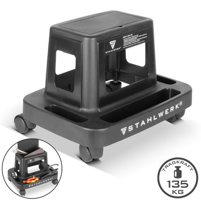 Stahlwerk Mobiler Werkstatthocker 135 kg Rollhocker und Werkstattsitz mit Innenfach