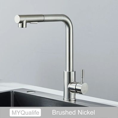 Black Pull-Out Kitchen Sink Faucet with Sprayer, Stainless Steel Tap