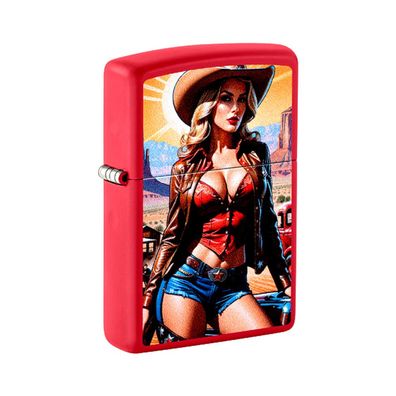Zippo Benzin-Feuerzeug rot matt color Pin Up Cowgirl 60007557, unbefüllt