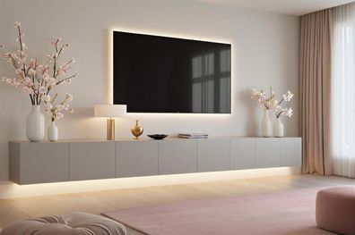 Lowboard PARIS 400 cm Kaschmir Matt - Soft Close TV-Schrank- LED optional