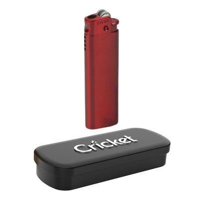 Cricket Reibradfeuerzeug Rot Jetflame in der Metallbox + Ersatzfeuerstein