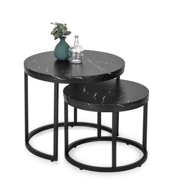 2 Beistelltische Ø 53/43 Tischset Couchtisch Ablagetisch Marmorschwarz Schwarz