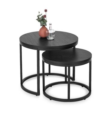 2 Beistelltische Ø 53/43 Tischset Couchtisch Ablagetisch Eiche-Schwarz Schwarz