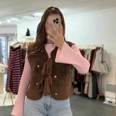 Weste Herz Damen Madita Braun Größe S-M Frau Weste mit Schnürverschluss Ärmellos