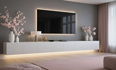 Lowboard PARIS 400 cm Weiß Matt - Soft Close TV-Schrank- LED optional