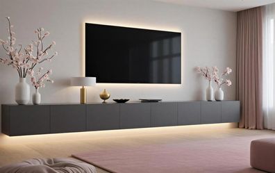 Lowboard PARIS 400 cm Dunkelgrau Matt - Soft Close TV-Schrank- LED optional