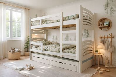 Kinder Etagenbett 3-Personen + 3 Matratzen 180×75 | Lila Hochbett | Stabil & Sicher