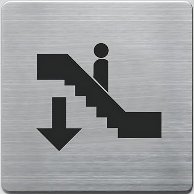 Piktogramm, "Rolltreppe abwärts",|Edelstahl gebürstet, 90 x 90 mm,