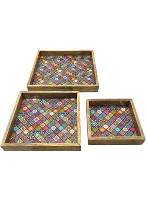 Witzgall 8025 Holzschale Vierekckig 1-3 BUNT 3er Set