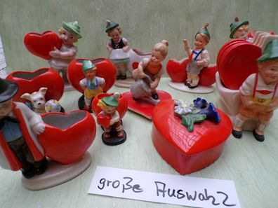 alte Kinderfiguren mit Herzvase Katzhütte Goebel Hummel Bock Wallendorf VEB Ilmenau