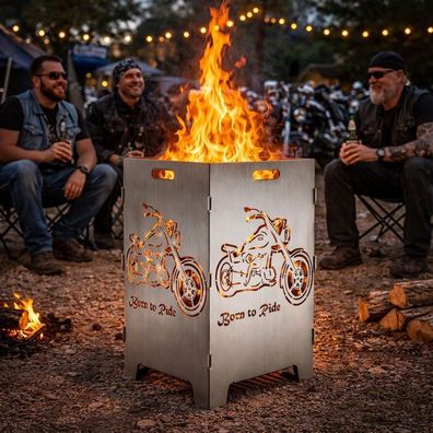 Feuerkorb mit Chopper Motiv - Born to ride - 2 fach Laserung