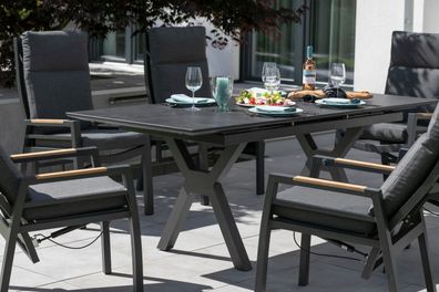 Gartenmöbelset Ausziehtisch Granada, 6er Set Dining Relaxsessel Sevilla