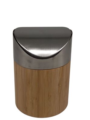 COM-FOUR Abfallbehälter mit Scharnierdeckel Abfallbehälter aus Bambus mit Edelstahlde