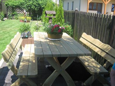 Gartenmöbel OI, Holzgartenmöbel, Tisch 180cm + 2 x Bank