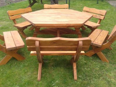 Gartenmöbel AR-12 , Holzgartenmöbel, Tisch mit 6 Bänken, Optional für 12 Personen