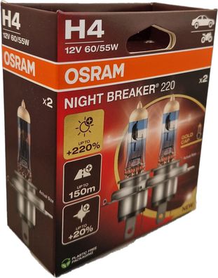 H4 12V NIGHT Breaker 220 bis zu 220% mehr Licht 2St OSRAM 64193NB220-2HB
