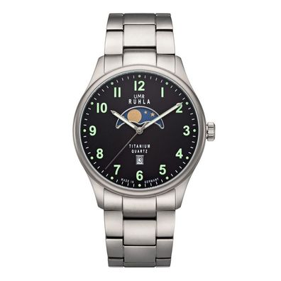 UMR Ruhla Mondphase Herren Armbanduhr Titan 20911 Datum Titangliederband