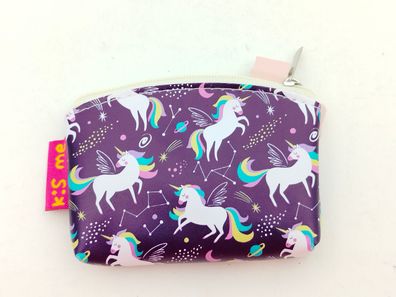 Kinderbörse Zippverschluss lila mit weißen Einhörnern