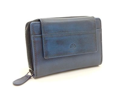 Damenbörse Vintage Leder dunkelblau – RFID Portemonnaie im Used Look