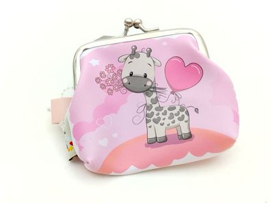 Kleine Kinderbörse mit Knipsverschluss – rosa mit weißem Giraffenmotiv