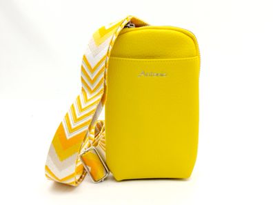 Gelbe Handytasche Umhängetasche – mit gemustertem Schultergurt und Innenfach