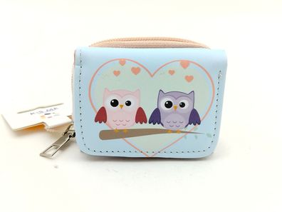 Kinderbörse Eulenmotiv hellblau – kleine Geldbörse mit Münzfach