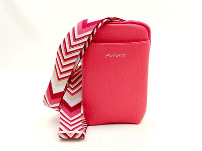 Coralfarbene Handytasche Umhängetasche – mit gemustertem Schultergurt und Fächern