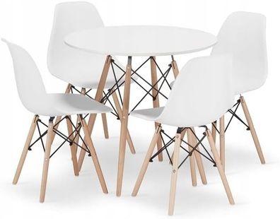 Best For Home Esstisch Set Weiß Ø80 cm mit 4 Stühlen | MDF & Buchenholz