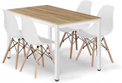 Best For Home Tischset 120x60 cm Sonoma Eiche mit 4 Stühlen | Metallbeine