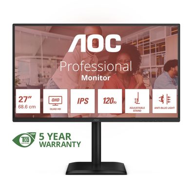 AOC Q27E4U - 27 Zoll QHD Monitor, Lautsprecher, höhenverstellbar, Adaptive Sync (2560