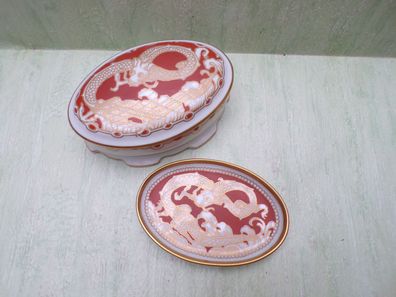 Rosenthal rot Hans Schiffner 1920er Jahre Ming Drache Schale Deckeldose