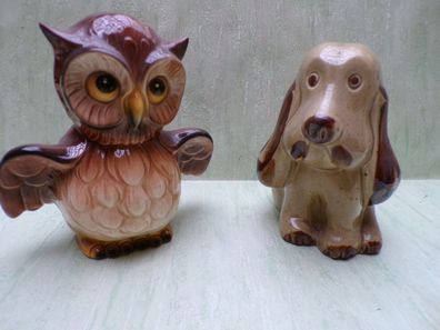alte Spardosen Goebel West Germany Eule Hund ohne BM beide mit Schlüssel Porzellan