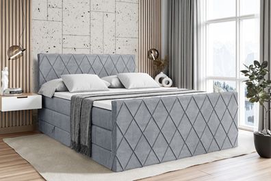 Boxspringbett mit Matratze, Topper, Polsterbett mit Bettkasten LEPARO-Z KING