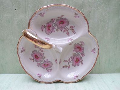 alte Kabarett-Schale mit Griff Zeh & Scherzer Bavaria Germany Goldrand Blütendekor