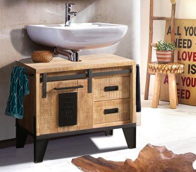 Waschbeckenunterschrank 75x62cm 'Lena' Mango & Eisen