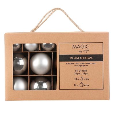 Weihnachtskugeln 34 Stk 4,6 cm Frosty Silver Inge-Glas