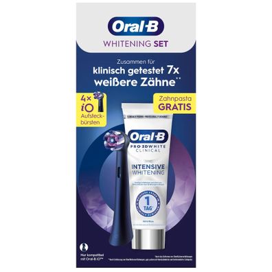 Oral-B iO Radiant White Schwarz 4er + Oral-B 3D White Clinical Kühle Minze Special Pa