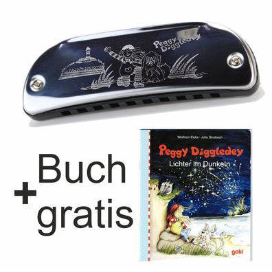 Peggy Diggledey Mundharmonika 10cm mit Gravur 10 Töne goki Harmonika für Kinder