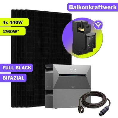1760W Balkonkraftwerk Bifazial mit Anker Speicher & Erweiterung PV Solaranlage
