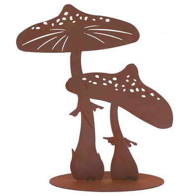 Fliegenpilze 32cm auf Bodenplatte, Metall mit Edelrost