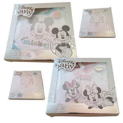 4-teiliges Baby-Bekleidungs-Set "Minnie/Mickey Mouse" | Geschenkbox | 100% Baumwolle