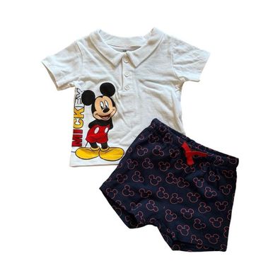 Jungen-Baby Set | Kurz | "Mickey Mouse" | Weiß-Dunkelblau oder Grau-Hellblau |