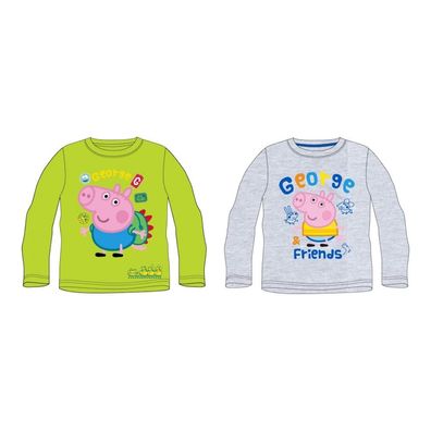 Peppa Pig Langarm-Shirt Mädchen | George-Motiv | Grün & Grau | Gr. 92–116