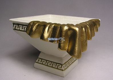 Obstschale Schale Moderne Blumenvase Gefäß Vase Medusa Optik Mäander weiß Gold Lack