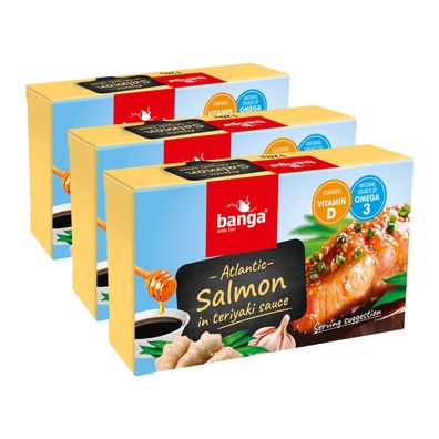 Banga Atlantischer Lachs in Teriyaki Sauce 3x 120g Dose mit Omega 3 & Vitamin D