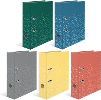 HERMA 20110 Ordner A4 Farben Set, 5 Stück, 7 cm breit, Kinder Ringordner mit Muster,